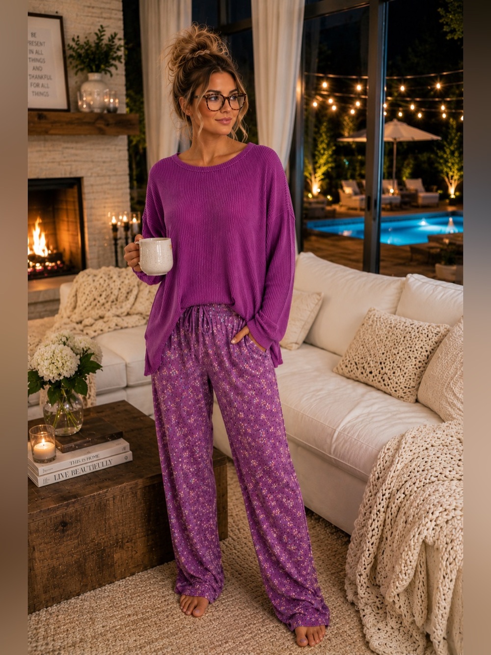 Zenana Outfitters Purple Ribbed Drop-Shoulder Sweater